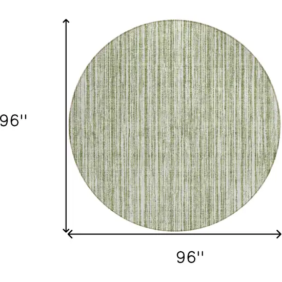 8' Green And Ivory Round Striped Washable Indoor Outdoor Area Rug Photo 8