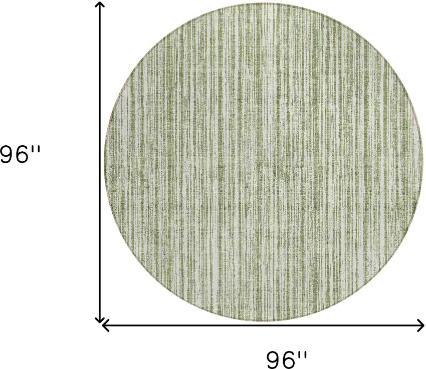 8' Green And Ivory Round Striped Washable Indoor Outdoor Area Rug Photo 8
