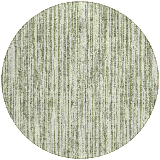 8' Green And Ivory Round Striped Washable Indoor Outdoor Area Rug Photo 5