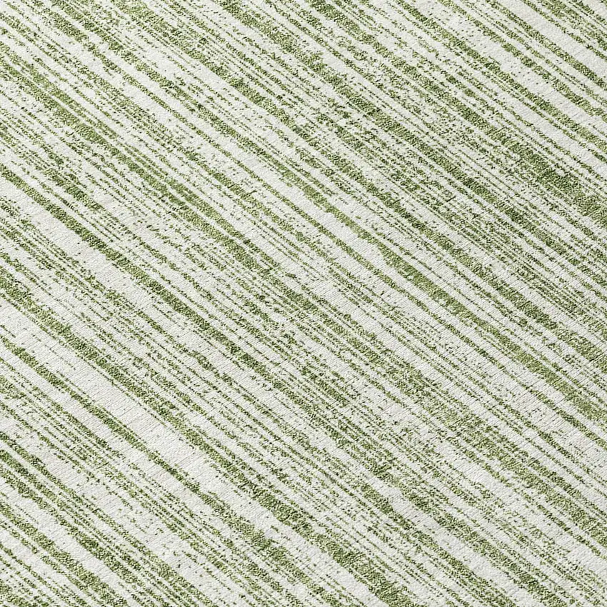 8' Green And Ivory Round Striped Washable Indoor Outdoor Area Rug Photo 9