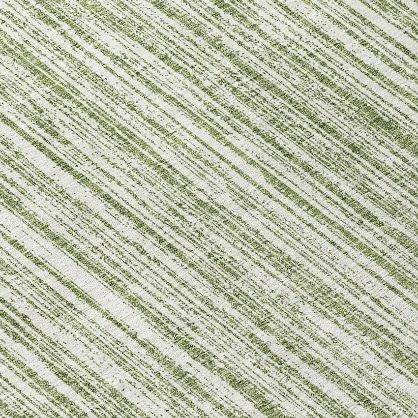8' Green And Ivory Round Striped Washable Indoor Outdoor Area Rug Photo 9
