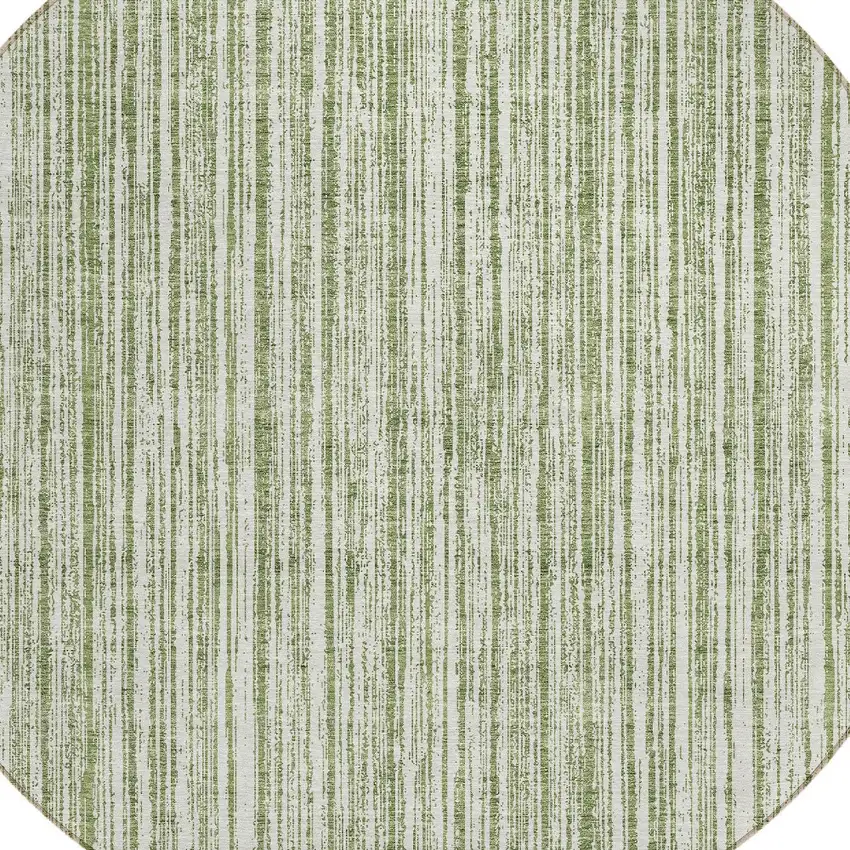 8' Green And Ivory Round Striped Washable Indoor Outdoor Area Rug Photo 4