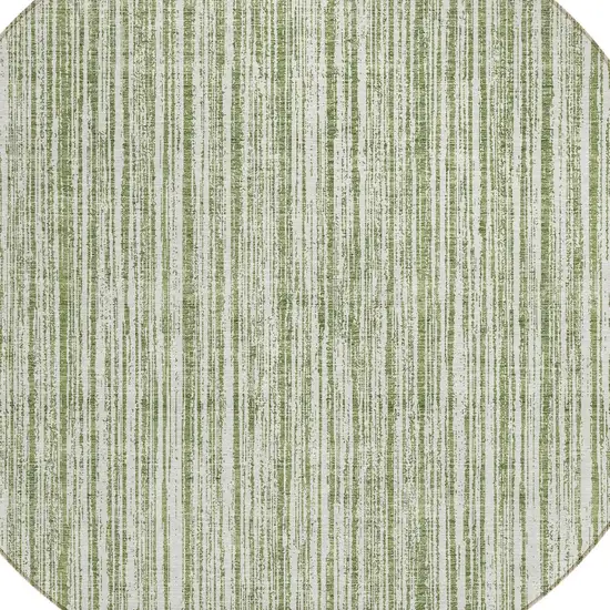 8' Green And Ivory Round Striped Washable Indoor Outdoor Area Rug Photo 4