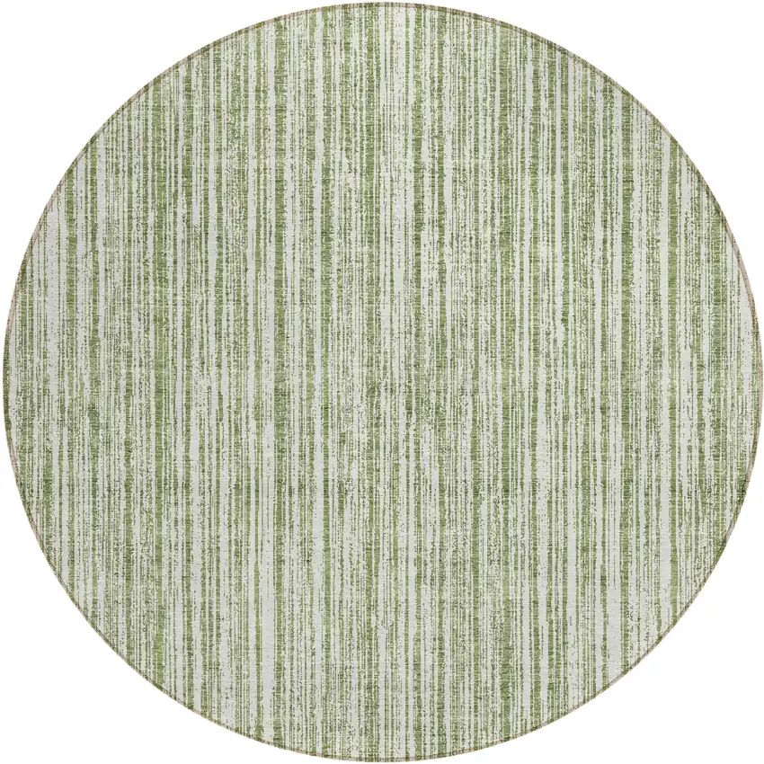 8' Green And Ivory Round Striped Washable Indoor Outdoor Area Rug Photo 1