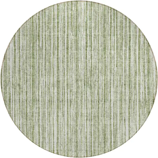 8' Green And Ivory Round Striped Washable Indoor Outdoor Area Rug Photo 1