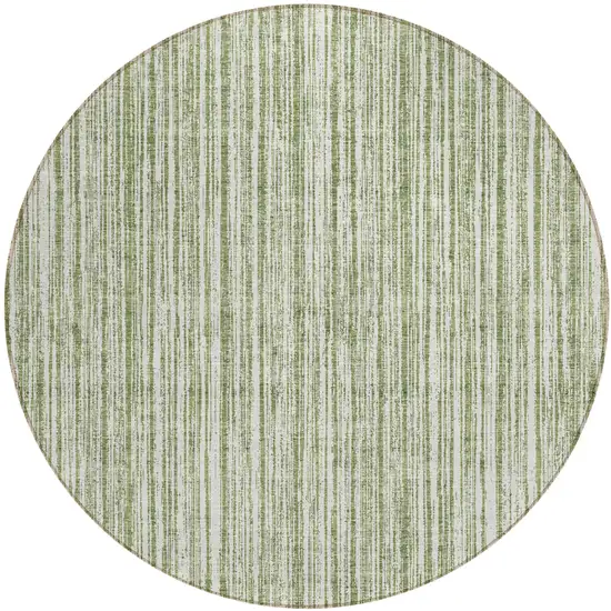 8' Green And Ivory Round Striped Washable Indoor Outdoor Area Rug Photo 1