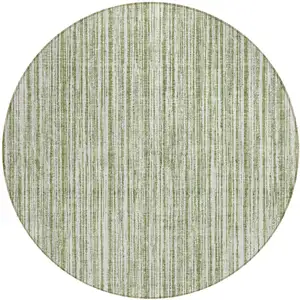 Photo of 8' Green And Ivory Round Striped Washable Indoor Outdoor Area Rug