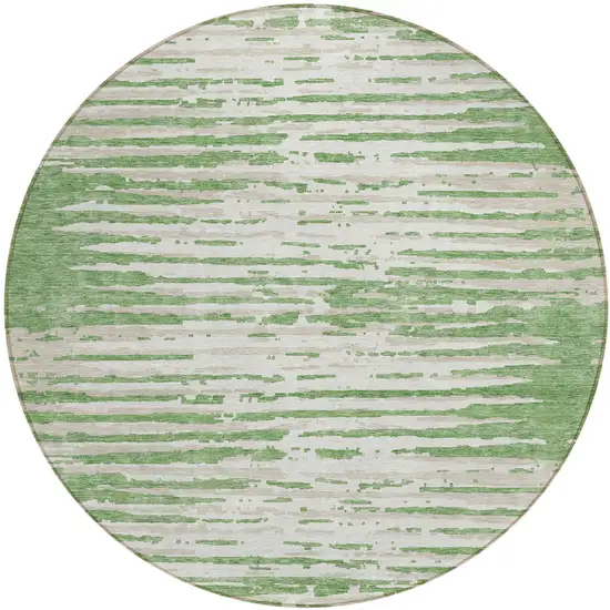 8' Green And Ivory Round Striped Washable Indoor Outdoor Area Rug Photo 2