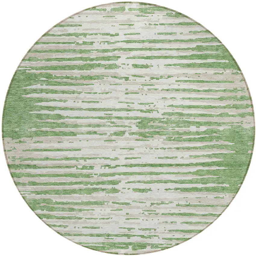 8' Green And Ivory Round Striped Washable Indoor Outdoor Area Rug Photo 2