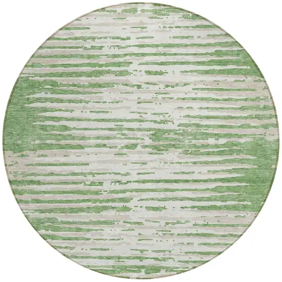 8' Green And Ivory Round Striped Washable Indoor Outdoor Area Rug Photo 4