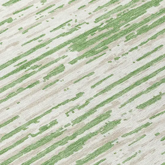 8' Green And Ivory Round Striped Washable Indoor Outdoor Area Rug Photo 8