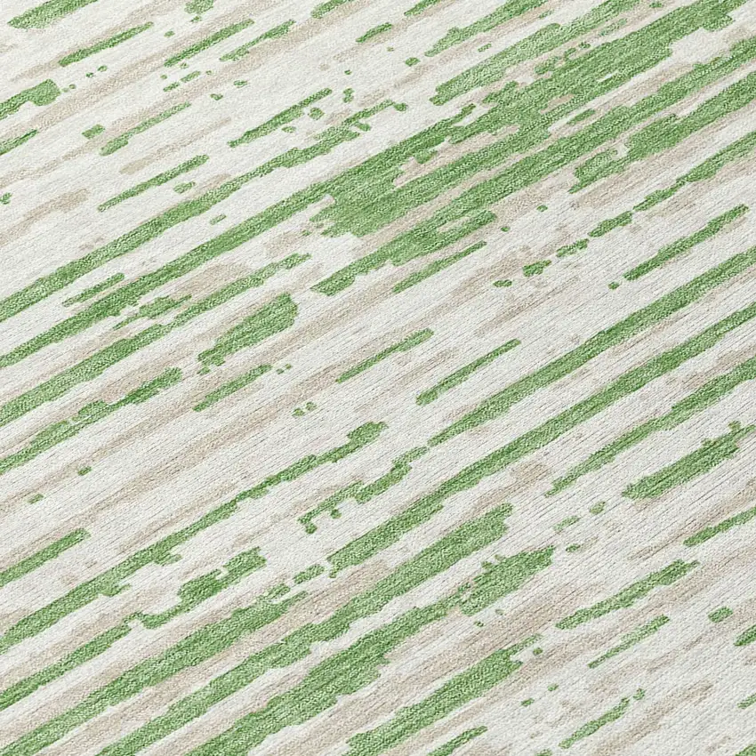 8' Green And Ivory Round Striped Washable Indoor Outdoor Area Rug Photo 8