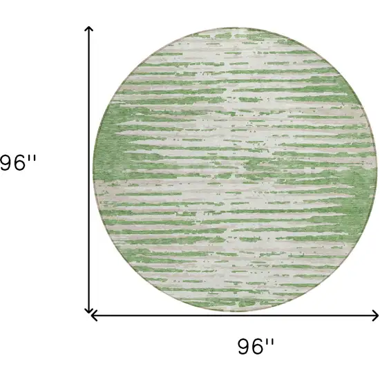 8' Green And Ivory Round Striped Washable Indoor Outdoor Area Rug Photo 3