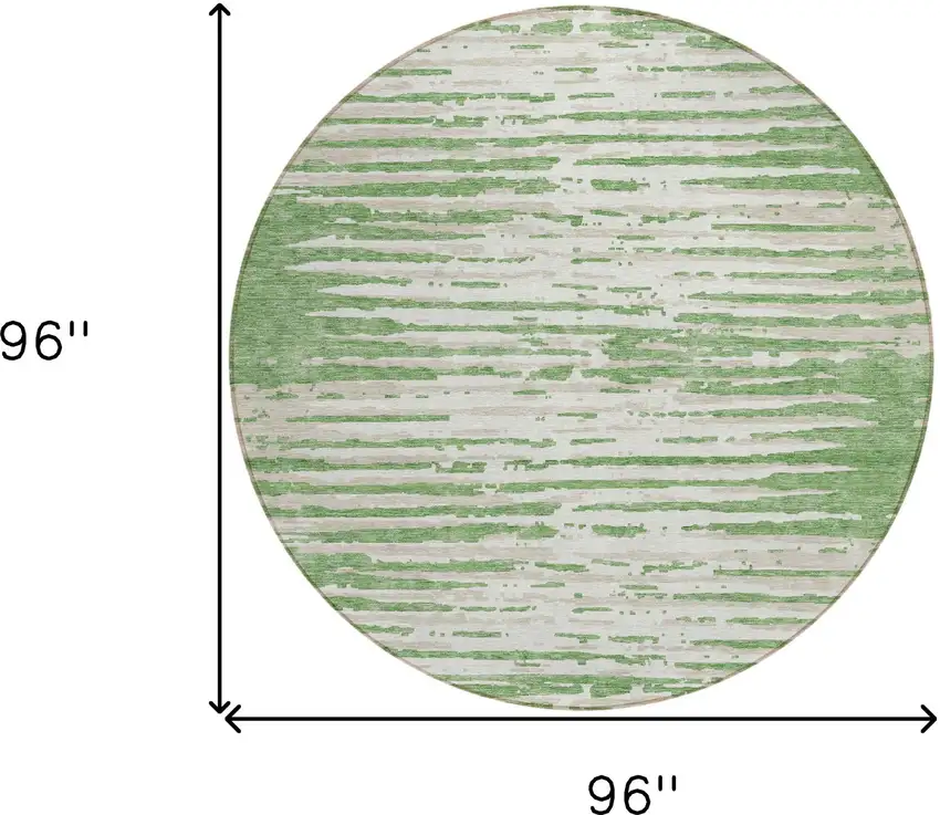 8' Green And Ivory Round Striped Washable Indoor Outdoor Area Rug Photo 3