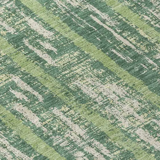 8' Green And Ivory Round Striped Washable Indoor Outdoor Area Rug Photo 8