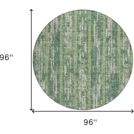 8' Green And Ivory Round Striped Washable Indoor Outdoor Area Rug Photo 3