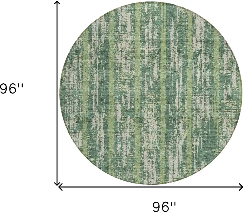 8' Green And Ivory Round Striped Washable Indoor Outdoor Area Rug Photo 3