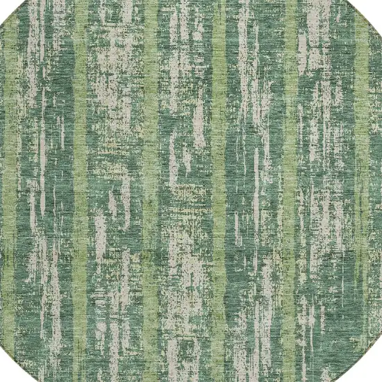 8' Green And Ivory Round Striped Washable Indoor Outdoor Area Rug Photo 4