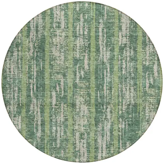 8' Green And Ivory Round Striped Washable Indoor Outdoor Area Rug Photo 5
