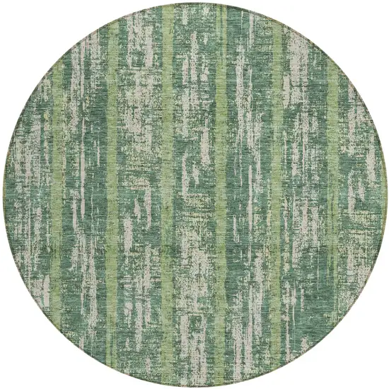 8' Green And Ivory Round Striped Washable Indoor Outdoor Area Rug Photo 2