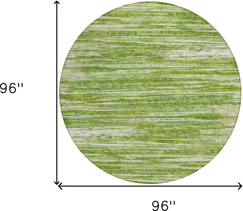 8' Green And Ivory Round Striped Washable Indoor Outdoor Area Rug Photo 3