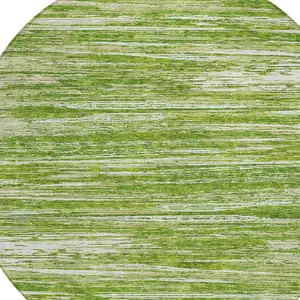 Photo of 8' Green And Ivory Round Striped Washable Indoor Outdoor Area Rug