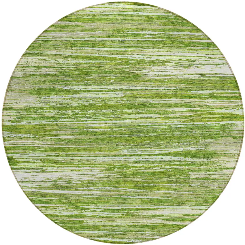 8' Green And Ivory Round Striped Washable Indoor Outdoor Area Rug Photo 2