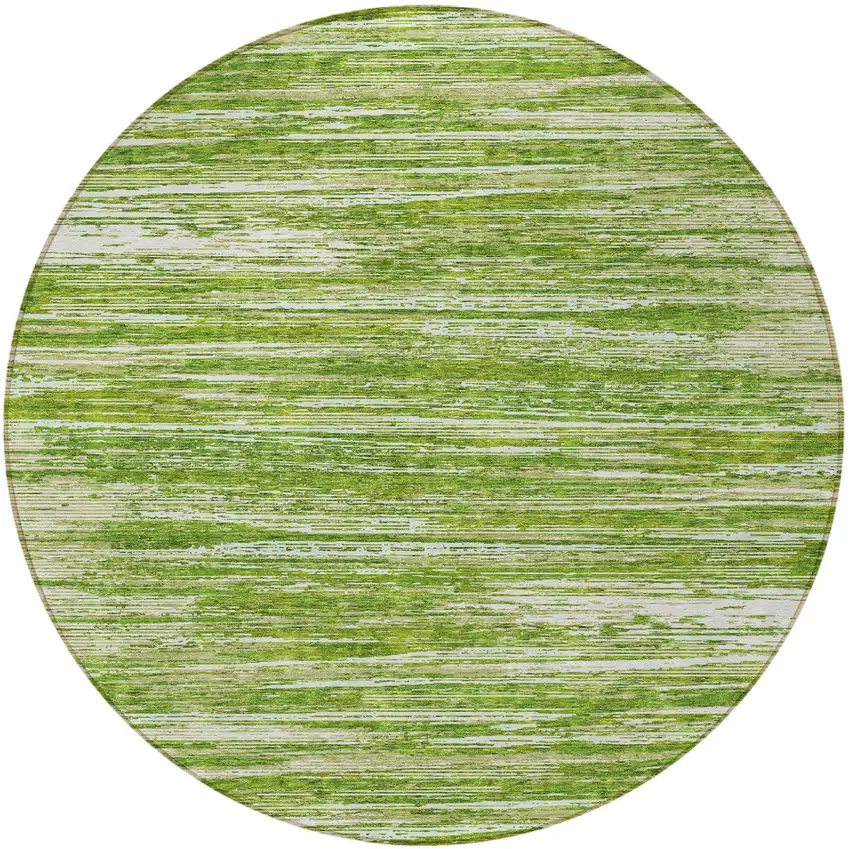 8' Green And Ivory Round Striped Washable Indoor Outdoor Area Rug Photo 5