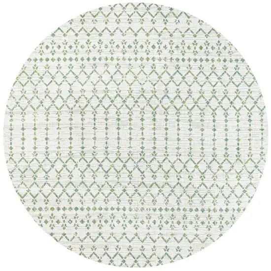 5' Green And Ivory Round Trellis Indoor Outdoor Area Rug Photo 3