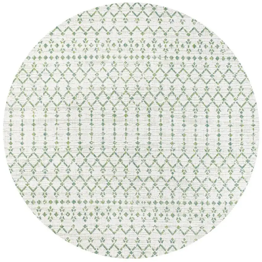 5' Green And Ivory Round Trellis Indoor Outdoor Area Rug Photo 3