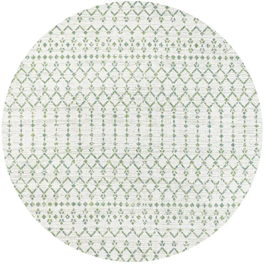 5' Green And Ivory Round Trellis Indoor Outdoor Area Rug Photo 1