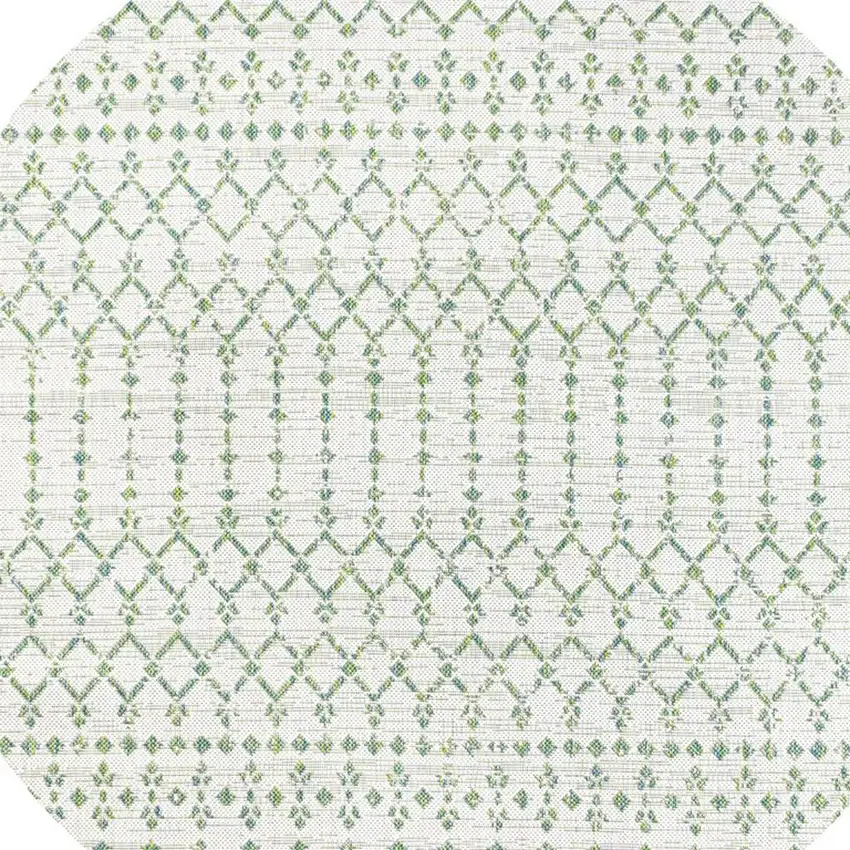 5' Green And Ivory Round Trellis Indoor Outdoor Area Rug Photo 2