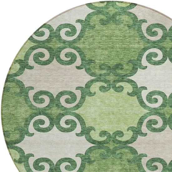 8' Green And Ivory Round Trellis Washable Indoor Outdoor Area Rug Photo 4
