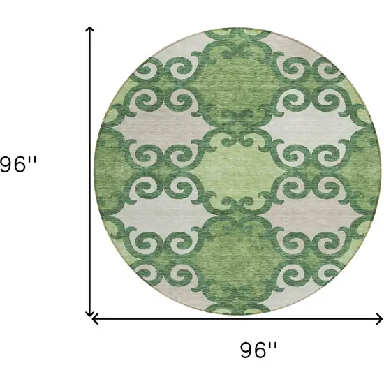 8' Green And Ivory Round Trellis Washable Indoor Outdoor Area Rug Photo 3