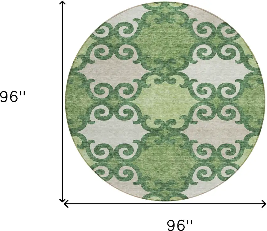 8' Green And Ivory Round Trellis Washable Indoor Outdoor Area Rug Photo 3