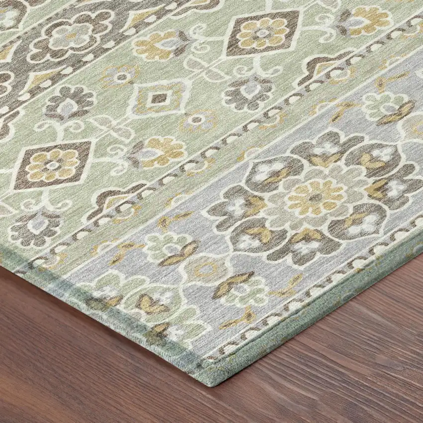 8' Green And Ivory Round Tribal Washable Indoor Outdoor Area Rug Photo 6