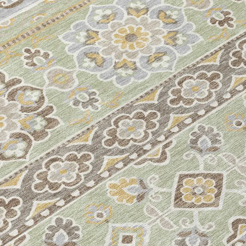8' Green And Ivory Round Tribal Washable Indoor Outdoor Area Rug Photo 7