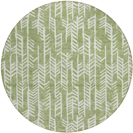 8' Green And Ivory Round Tribal Washable Indoor Outdoor Area Rug Photo 2