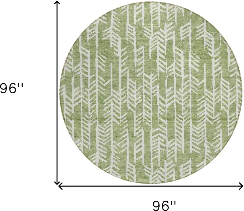 8' Green And Ivory Round Tribal Washable Indoor Outdoor Area Rug Photo 3