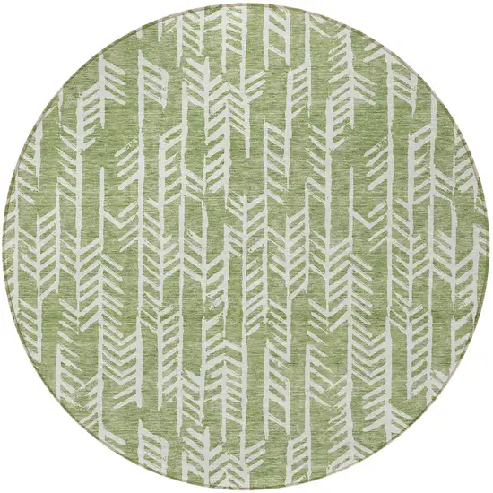 8' Green And Ivory Round Tribal Washable Indoor Outdoor Area Rug Photo 5