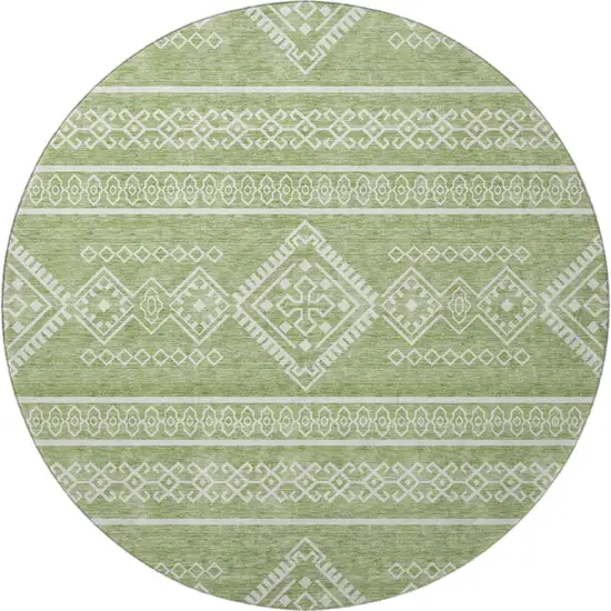 8' Green And Ivory Southwestern Washable Round Rug With UV Protection Photo 4