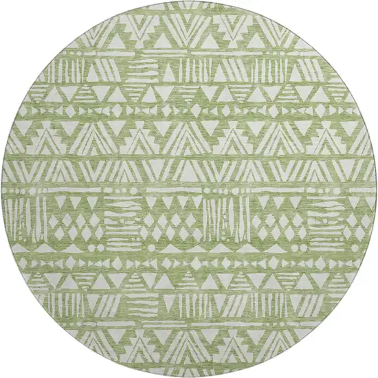 8' Green And Ivory Southwestern Washable Round Rug With UV Protection Photo 1