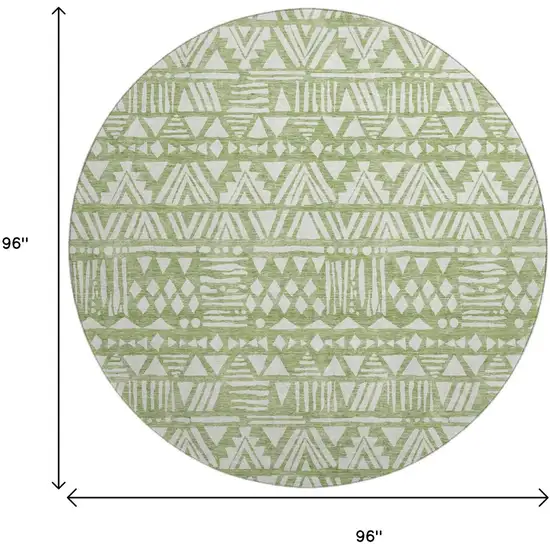 8' Green And Ivory Southwestern Washable Round Rug With UV Protection Photo 3