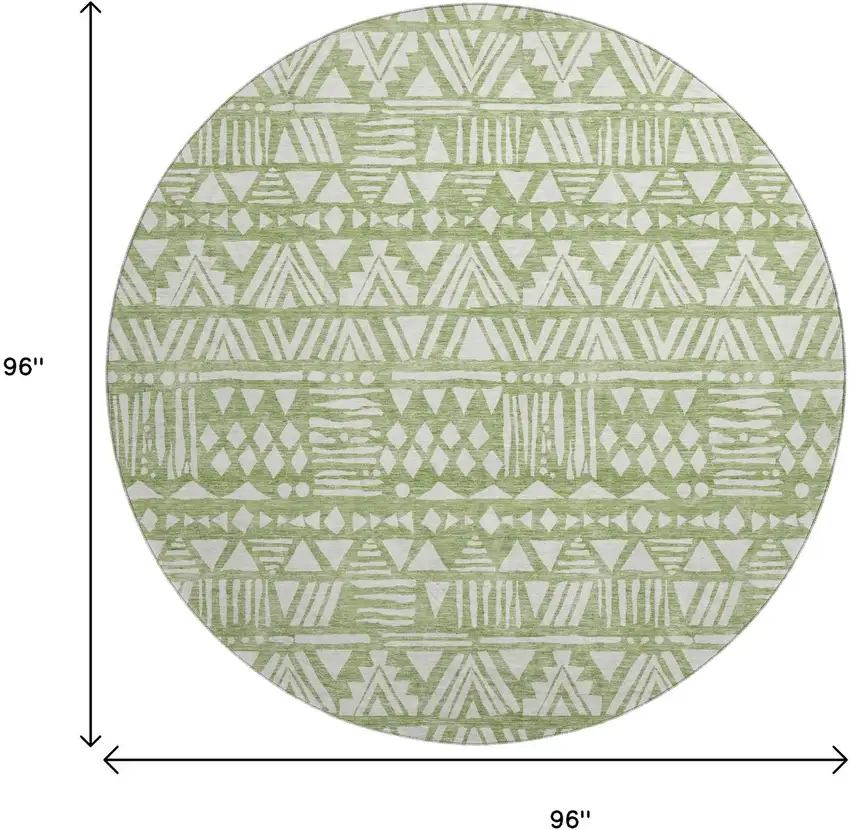8' Green And Ivory Southwestern Washable Round Rug With UV Protection Photo 3