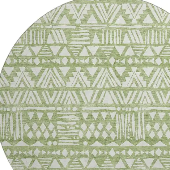 8' Green And Ivory Southwestern Washable Round Rug With UV Protection Photo 3