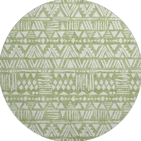 8' Green And Ivory Southwestern Washable Round Rug With UV Protection Photo 4