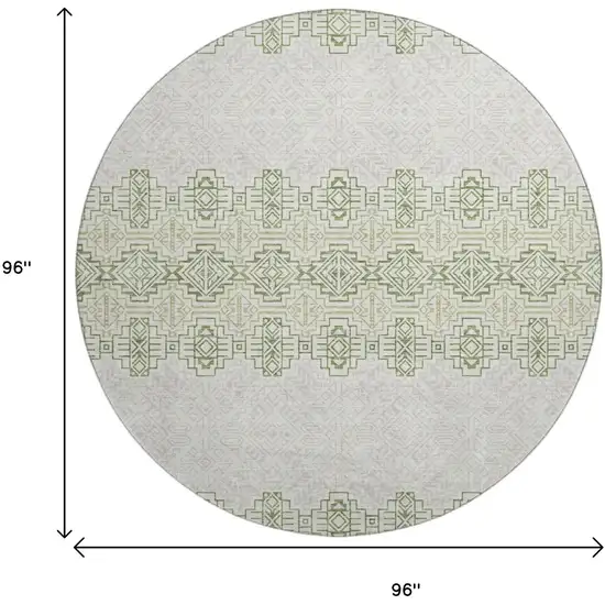 8' Green And Ivory Southwestern Washable Round Rug With UV Protection Photo 9