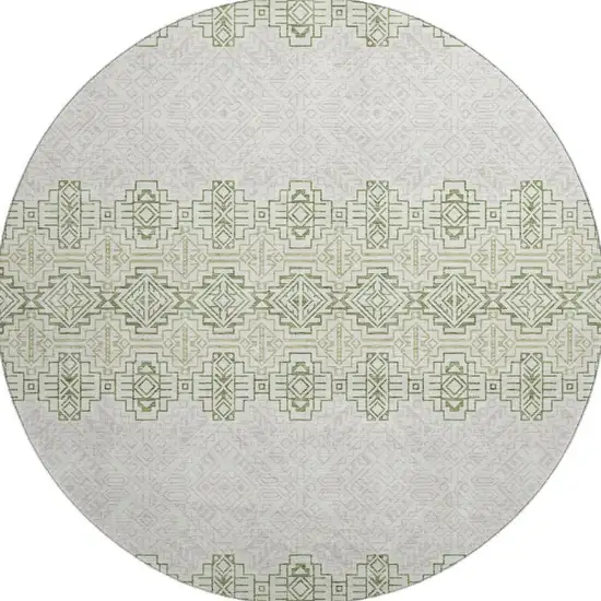 8' Green And Ivory Southwestern Washable Round Rug With UV Protection Photo 2