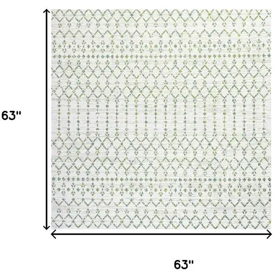 5' Green And Ivory Square Trellis Indoor Outdoor Area Rug Photo 9