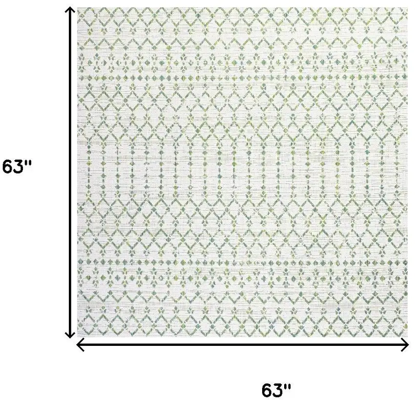 5' Green And Ivory Square Trellis Indoor Outdoor Area Rug Photo 9